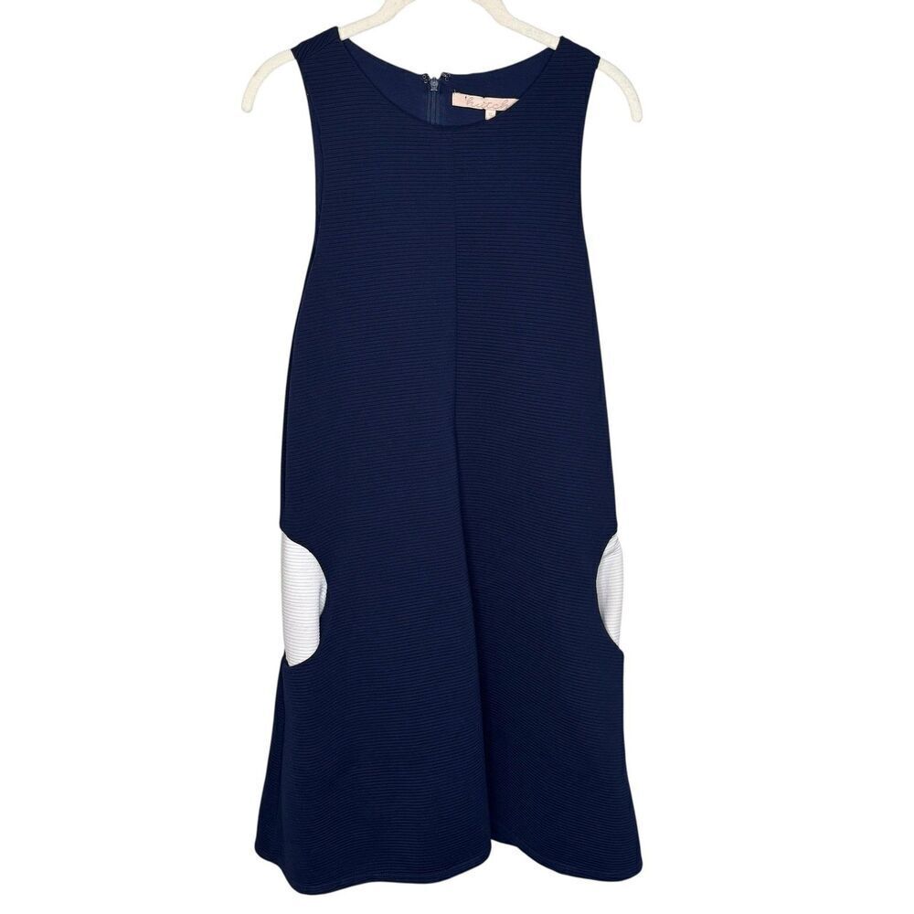 Anthropologie Hutch Dress Womens XL Blue Sleeveless Shift Pockets Knit Mod Deco